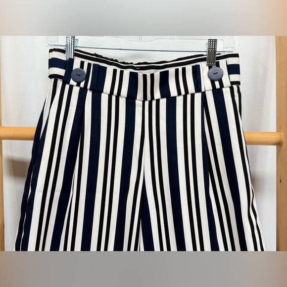 ZARA Navy and White stripe wide leg crop pants size S - Picture 3 of 12